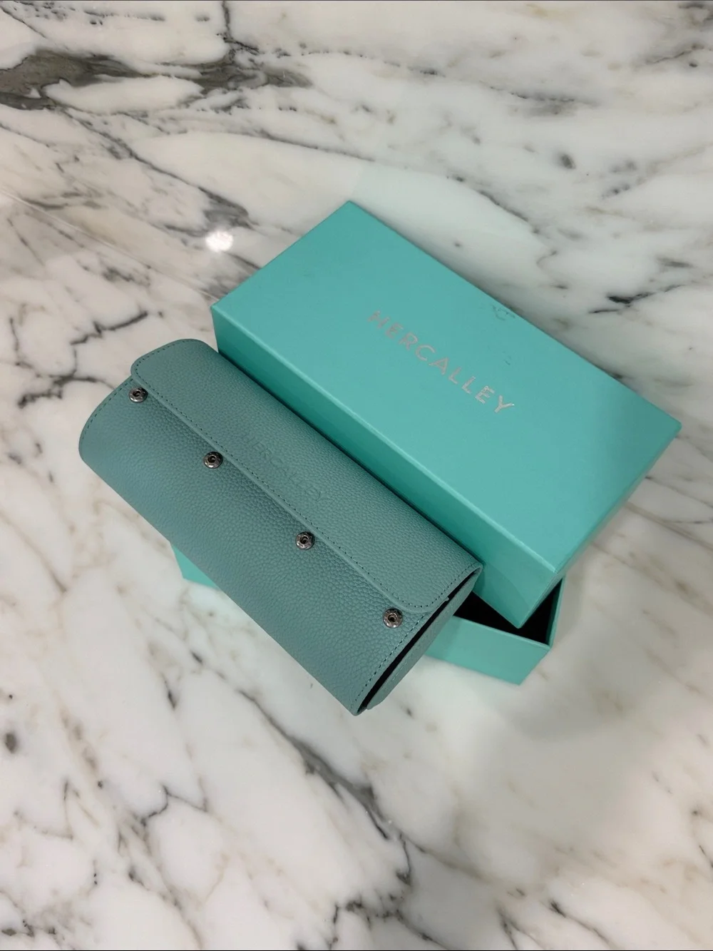 Seafoam Blue Jewelry Travel Roll with Matching Box